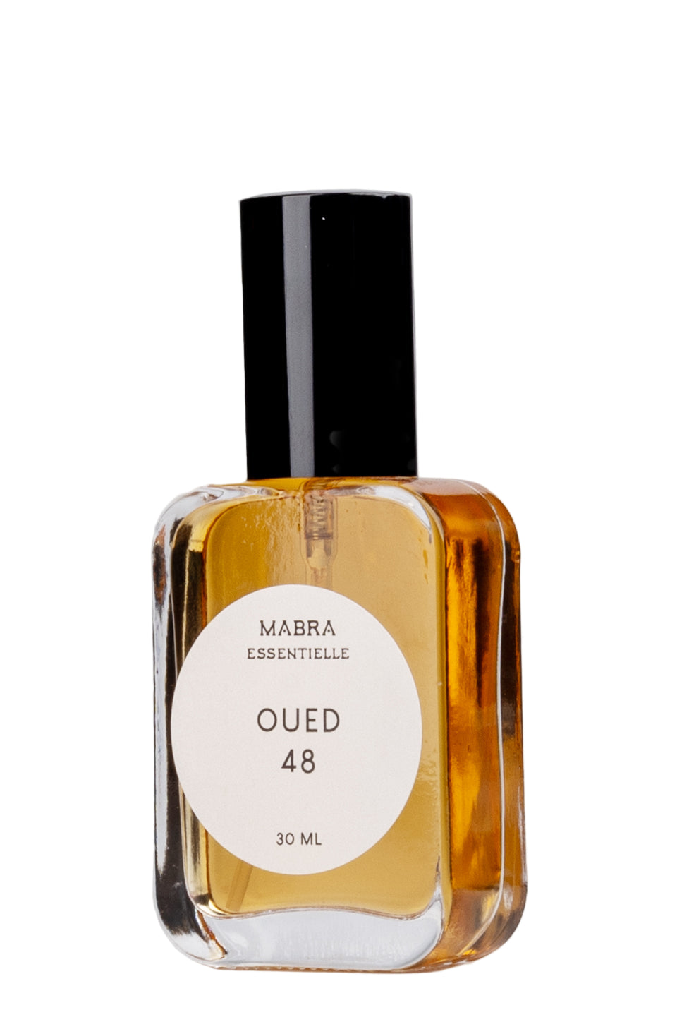 Perfume bottle labeled 'Oued 48' by Mabra Essentielle on a white background