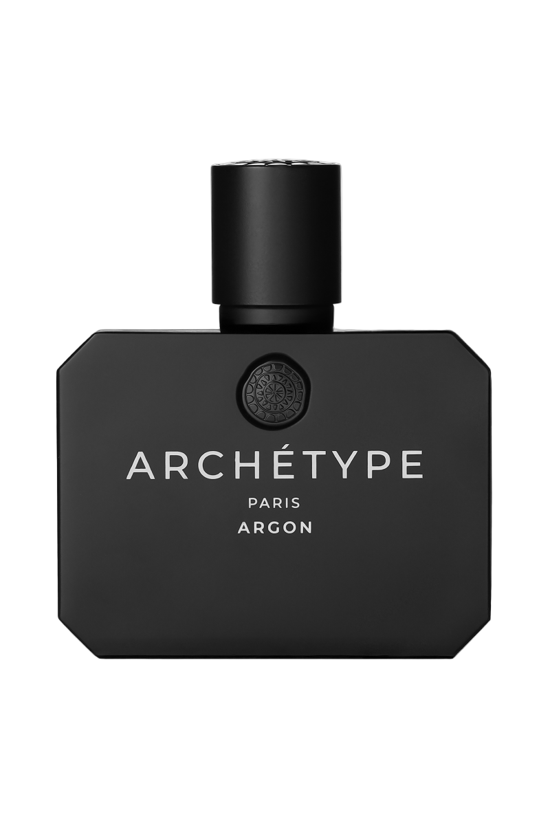 Black Archétype Paris Argon perfume bottle on a white background