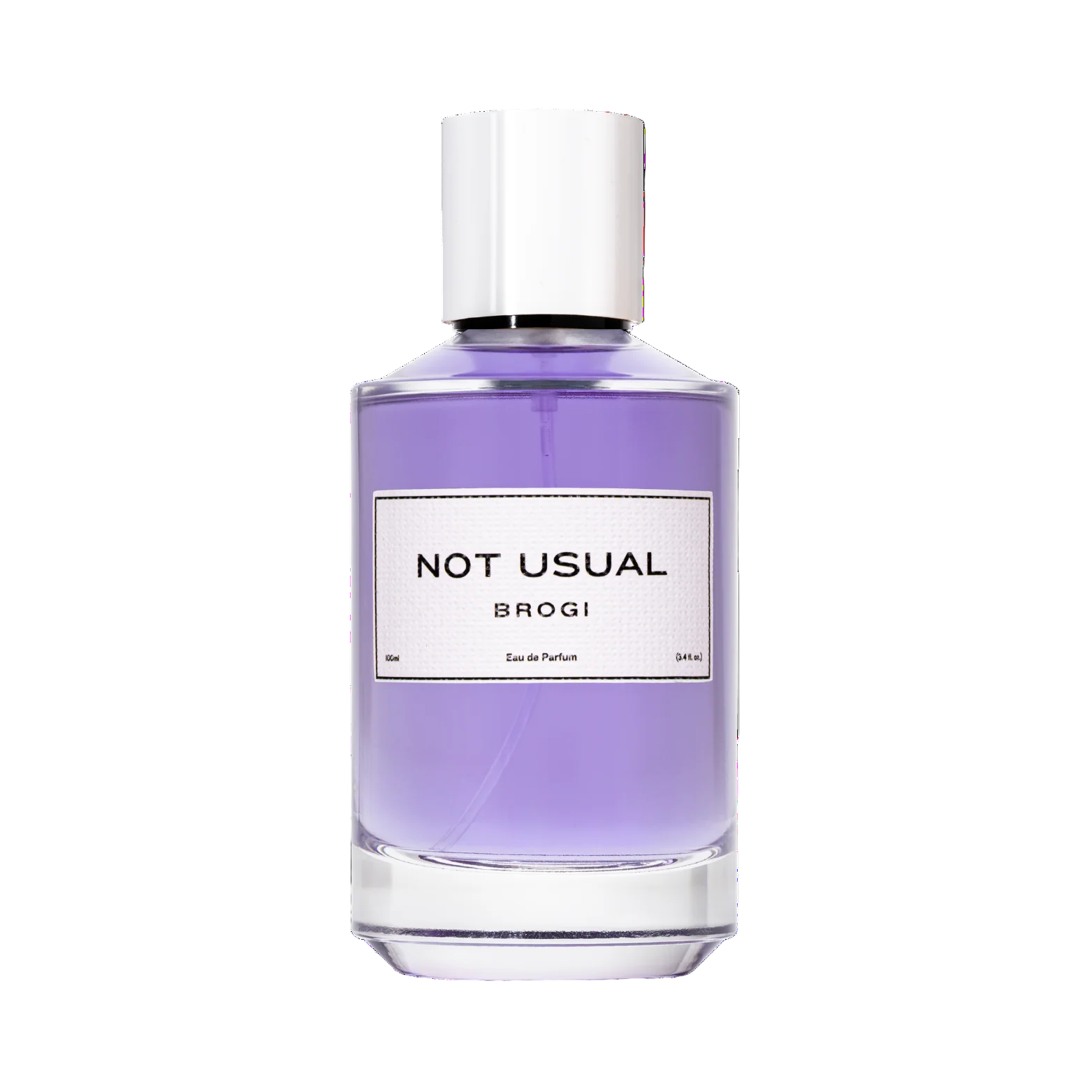 Perfume bottle labeled 'Not Usual Brogi' on a white background